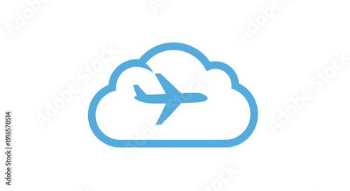 Airplane flying inside a blue cloud illustration isolated on a white background