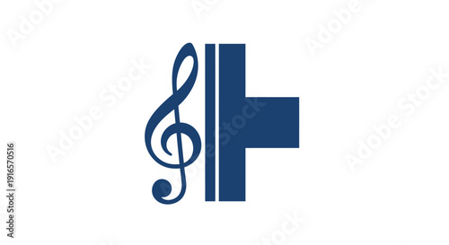 Abstract music symbol with treble clef and cross element on white background