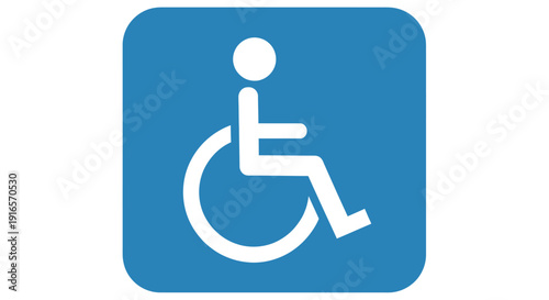Accessible icon white silhouette of a person in a wheelchair on blue square