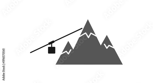 Mountain silhouette with cable car graphic vector illustration isolated on white