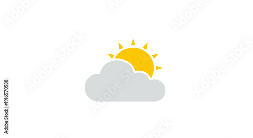 Weather icon sun partially obscured by a cloud on white background
