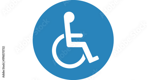 Accessible icon white silhouette of person in wheelchair on blue circle