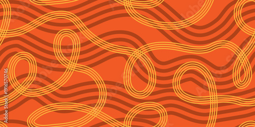 Seamless pattern with asian noodle. Yellow pasta noodles banner design on orange background. Vintage grunge vector design