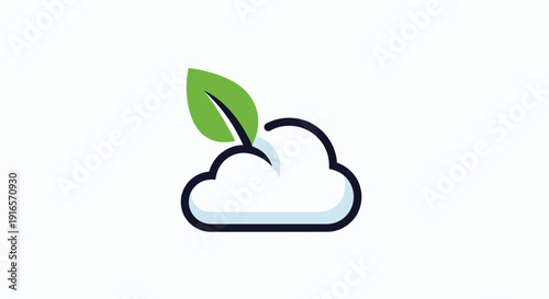 Cloud icon with green leaf representing nature and technology concept