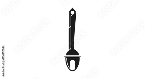 Black and white drawing of a kitchen utensil spoon on white background