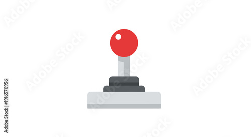 Graphic illustration of a joystick with red knob on white background
