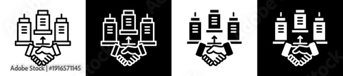 Company Merger Icon Set In Black And White Filled Style Collection