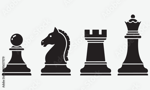 Black silhouette chess pieces pawn knight rook queen on white background vector