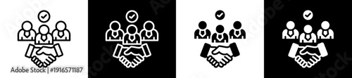 Partnership Agreement Icon Set In Black And White Filled Style Collection