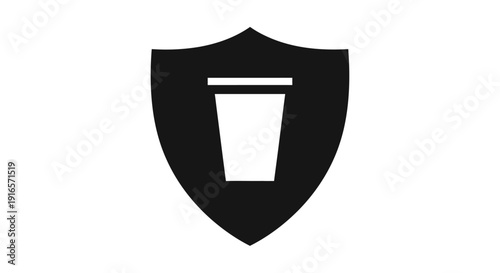 Shield icon with cup symbolizing protection and security on white background