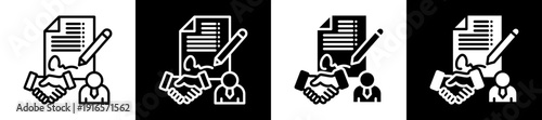 Deal Signing Icon Set In Black And White Filled Style Collection