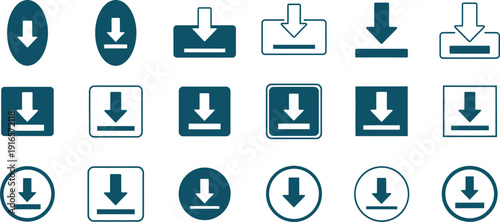 Collection of various arrow down icons isolated on transparent background