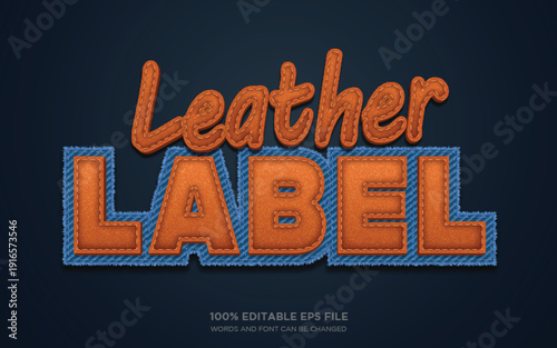 Leather label on Denim fabric editable text style effect