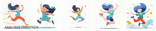 Vector of a woman jumping.