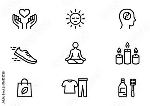 Collection of vector icons representing wellness, health, and lifestyle themes