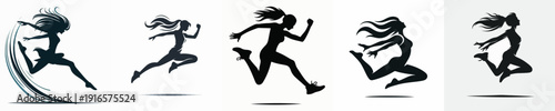 Vector silhouette of a woman jumping.