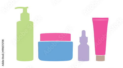 Group of skincare products vector art illustration

