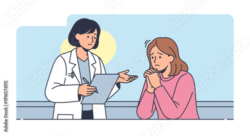 Female Doctor Consulting Worried Woman Patient in Medical Office with Compassionate Communication and Supportive Gesture