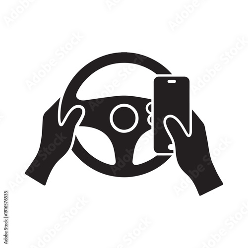 Hands holding a phone while driving depicting distracted driving hazard