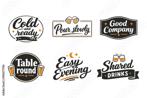 Set of retro beer labels with catchy phrases and iconic symbols
