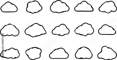 Clouds line art icon collection. Storage solution element, networking, cloud and meteorology concept. Vector illustration isolated on white background.