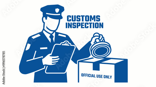 Customs Inspection Officer Stamping a Package for Official Use Only. Vector Illustration. EPS Editable