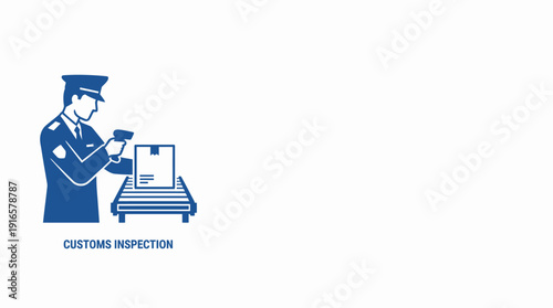 Customs Inspection Officer Scanning Package on Conveyor Belt. Vector Illustration. EPS Editable