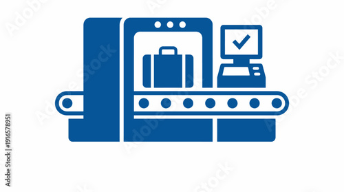 Airport Security Scanner with Luggage and Checkmark Icon. Vector Illustration. EPS Editable