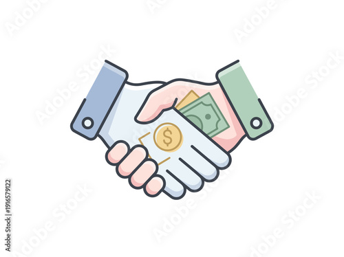 Business handshake with money exchange illustration. Vector Illustration. EPS Editable