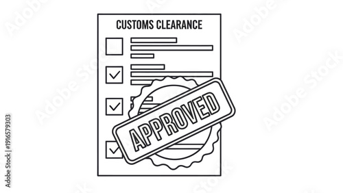 Customs Clearance Approved Document Outline Icon.