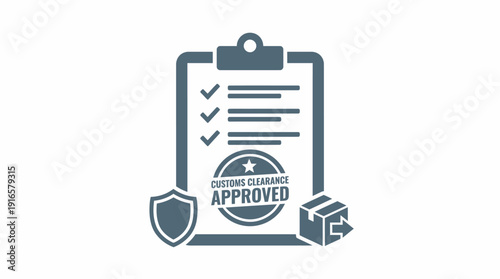 Customs Clearance Approved Checklist with Security Shield and Package Icon. Vector Illustration. EPS Editable