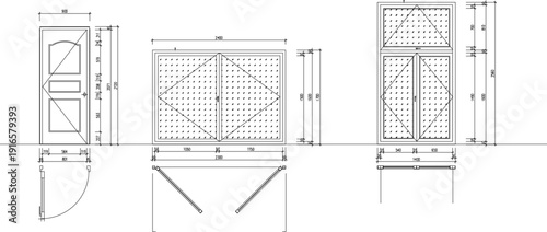 Sketch silhouette illustration vector image of architectural detail construction of door and window frames of a house with scale size 