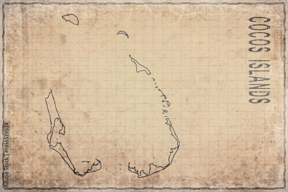 Obraz premium Antique Map of Cocos Islands on Aged Paper