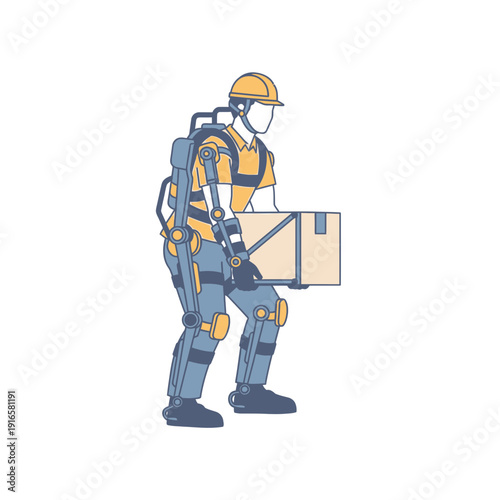 Exoskeleton Suit on Worker Icon for Heavy Lifting Assistance and Safety