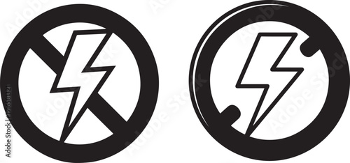 Two distinct vector icons depicting no lightning and warning of electrical danger, emphasizing safety precautions around power sources