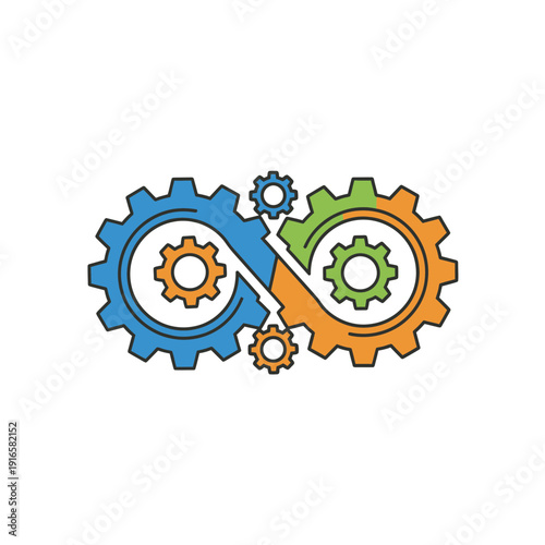 Infinite Loop Symbol with Gears Icon for Continuous Improvement and DevOps