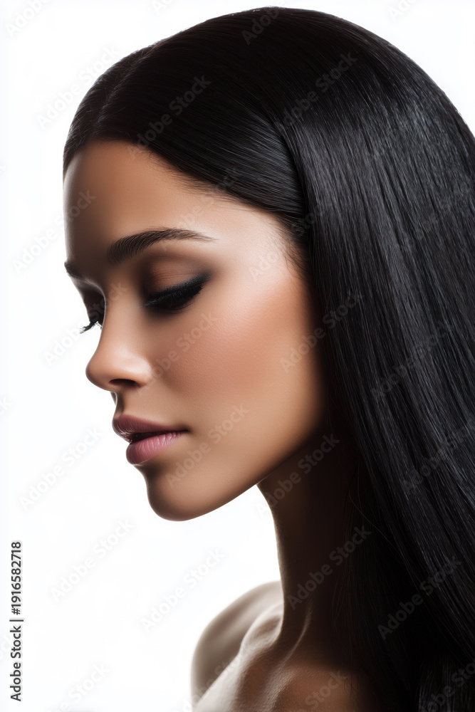 Naklejka premium Woman with sleek straight hair
