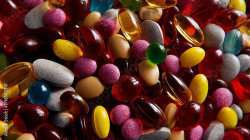 Closeup of colorful candy coated chocolates background