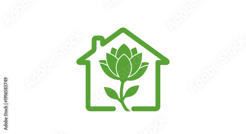 Green House with Lotus Flower Logo Design.