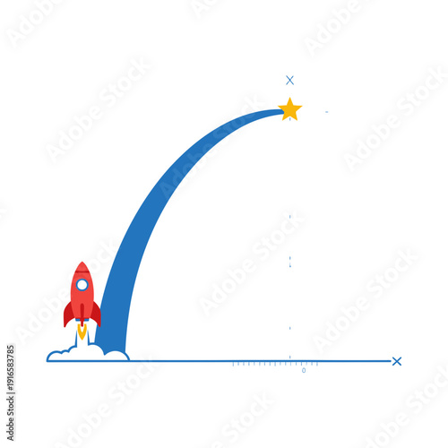 Rocket trajectory arc graph icon, launch path calculation, flat vector illustration of mission planning