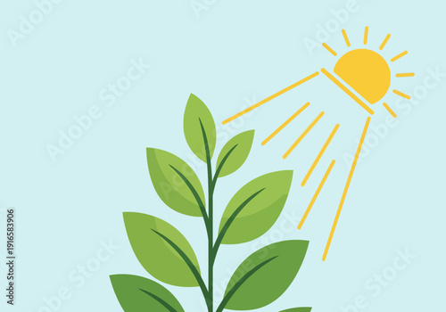 Green plant growing under bright sunlight illustration.