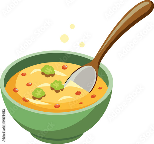 Spoon lifting creamy chowder. white background