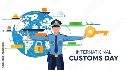 International Customs Day Celebration with Global Security and Trade Elements.