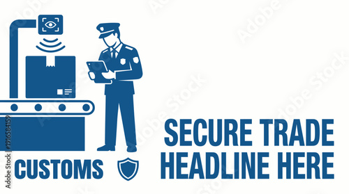 Customs Officer Inspecting Package on Conveyor Belt for Secure Trade. Vector Illustration. EPS Editable