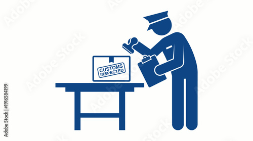 Customs Officer Inspecting Package with Stamp. Vector Illustration. EPS Editable