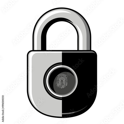 Smart padlock with fingerprint scanner icon, biometric security, flat vector illustration of personal safety