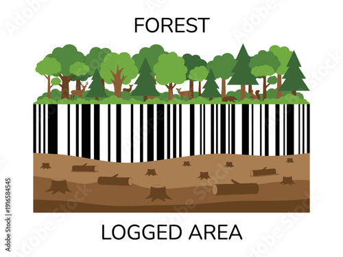 Forest and logged area represented as a barcode. Vector Illustration. EPS Editable
