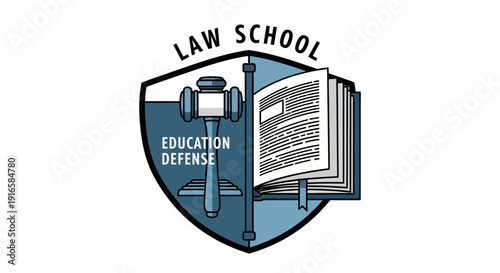 Law School Education Defense Emblem with Gavel and Book.