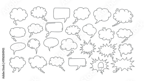 Communication Bubbles: A variety of speech bubbles. Use it to convey conversations, thoughts, or ideas, adding a dynamic layer to any design.