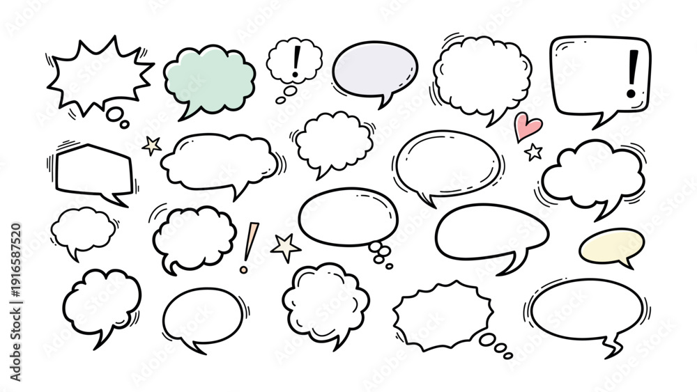 Fototapeta premium Expressive Bubbles: A collection of diverse speech bubbles, each ready to convey thoughts, ideas, and emotions, providing a visual language for communication and expression.